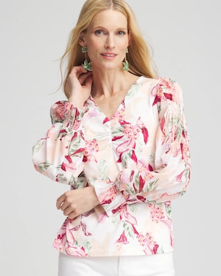 Pima Floral Smocked Long Sleeve Tee | Chico's